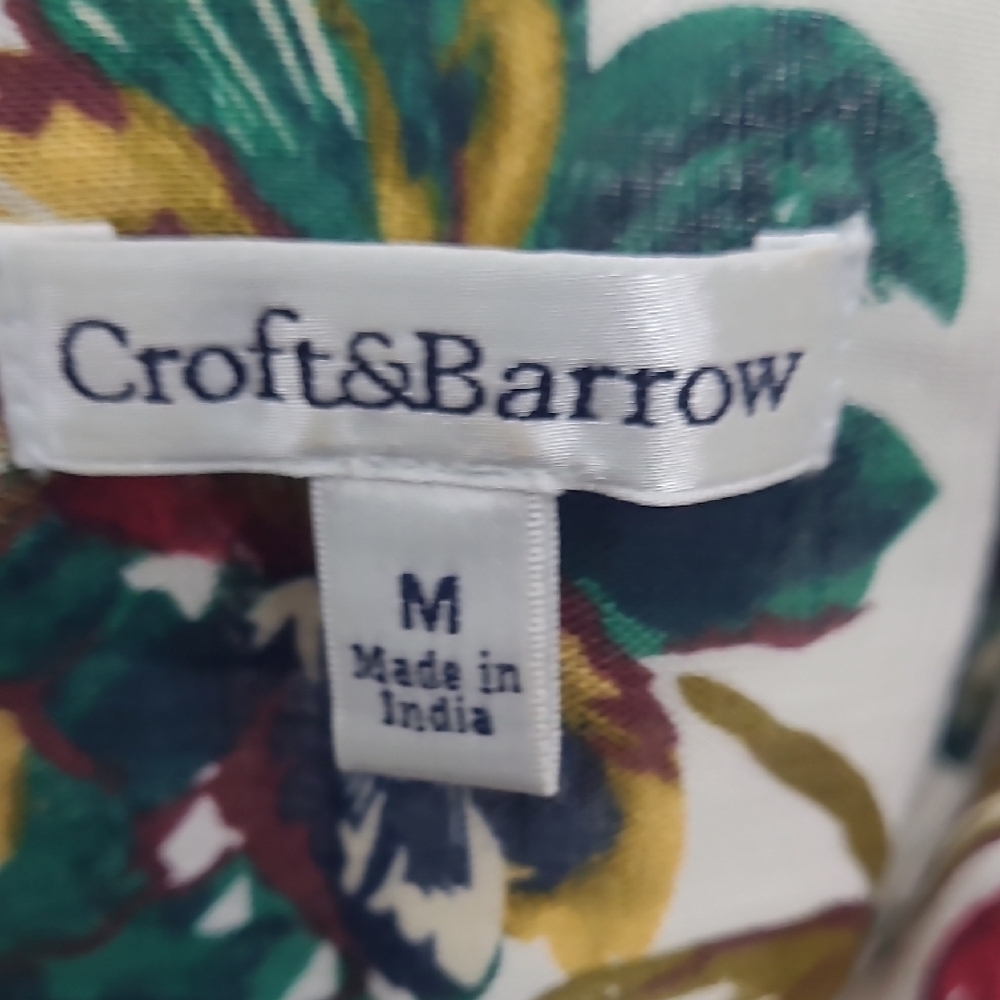 Croft & Barrow Floral Tropical Short Sleeve Button-Up Linen Shirt Size M - Picture 6 of 7